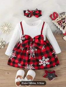 NEW Boutique Princess Girls Christmas Dress 2 Piece Pull Over Dress + Bow 18-24M - Picture 1 of 5