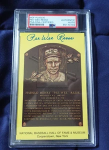 Pee Wee Reese Brooklyn Dodgers Baseball Autographed HOF Plaque Postcard PSA SLAB - Picture 1 of 2