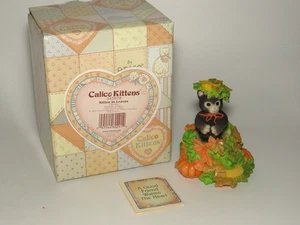 Kitten In Leaves 1999 Enesco Calico Kittens Bobble 543578 - MIB - Picture 1 of 6