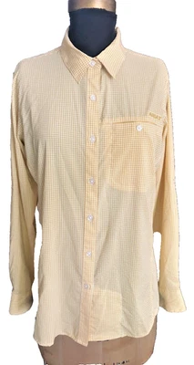 Camisa feminina Ariat Tek com botões amarela Gingham manga longa bordada ventilada M - Imagem 1 de 4