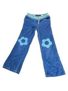 Mini Boden 8 Years Corduroy Pants Blue Flower Applique Knee Comforts Waist - Picture 1 of 6
