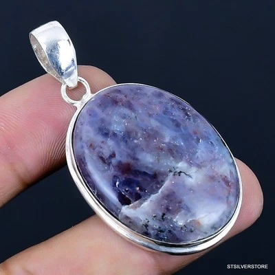 Colgante hecho a mano enchapado en plata 925 con piedra solar en lolita de 2,05" Foto 1 de 3