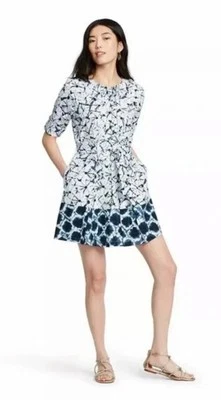 Mujeres Vestido Estampado Shibori Botón Frontal Thakoon Target Azul Bolsillos Talla XS NUEVO CON ETIQUETAS Foto 1 de 4