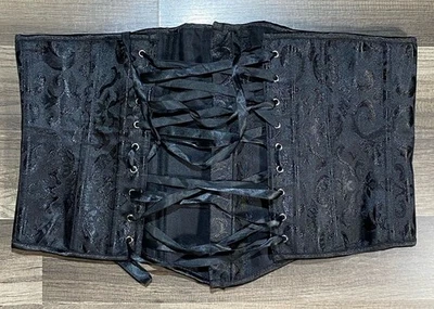 Corsé Negro Sobre Busto Floral Jacquard Steampunk Gótico Grunge Rock Encaje Ajustable Foto 1 de 4