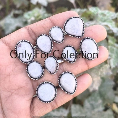 925 Sterling Silver Plated Glowing Moonstone Gemstone Rings Lot Summer Jewelry - Image 1 of 2