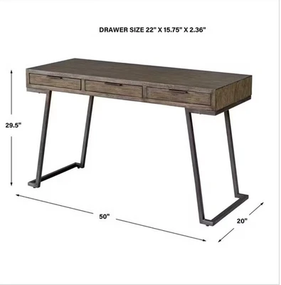 Uttermost 25275 Comrade Wood 3 Drawer Writing Desk - Aged Steel / Natural, New - Image 1 of 4