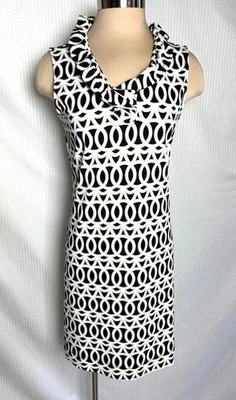 LULU B Size M Black Tan White Print Ruffle Collar UPF 50 Active Dress M - Image 1 of 4