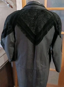 Vintage Long Leather & Suede Greg Bell Coat Shawl Collar Embossed Men S Women M - Picture 1 of 13