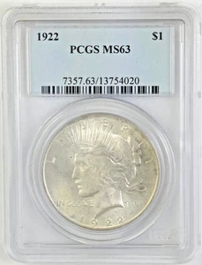 1922 Peace Silver Dollar MS63 PCGS - Picture 1 of 2