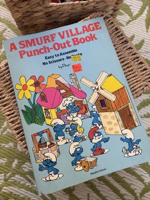RARE Vintage Smurfs 1982 Random House A Smurf Village Punch-Out Book by Peyo S1 - Image 1 of 4
