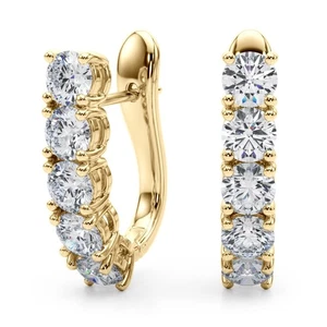 14K Yellow Gold Round Lab Grown Diamond Huggie Hoop Earrings 2.00ctw - Picture 1 of 3