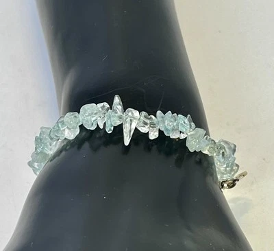 925 Sterling Silver Aquamarine Beaded Family Bracelet Stretch Bracelet - 7.5” - Image 1 of 4