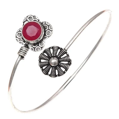 Ruby Gemstone Handmade Jewelry Cuff Bracelets 7''Adjustable - Image 1 of 4