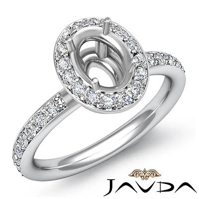 Oval Shape Semi Mount Diamond Engagement Halo Pave Ring 14k White Gold 0.54Ctw - Image 1 of 4