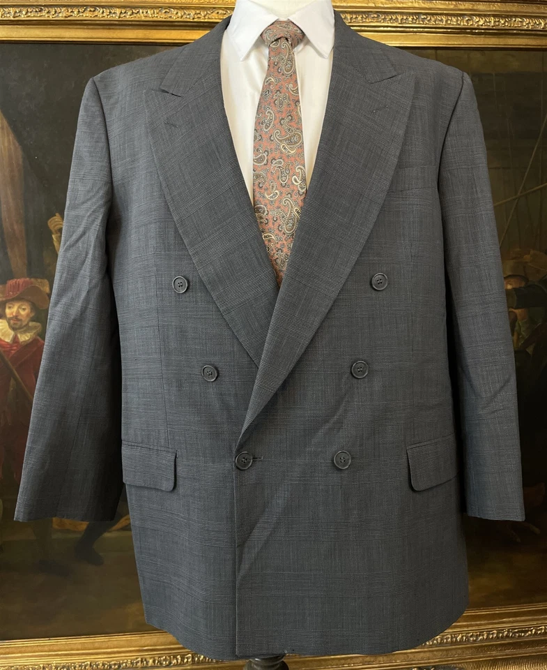 Blazer De Colección Yves St Laurent 46R Gris Glen Check Lana Doble Pecho Pico Solapa Foto 1 de 4