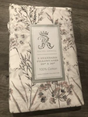 Rachel Ashwell Standard Pillowcase Set Gray Floral Coral /White 100% Cotton New - Image 1 of 3
