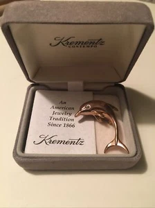 Vintage Krementz Contempo Delphin Diamant Auge Gold gefüllt Anstecknadel Brosche in Box #1695 - Bild 1 von 4