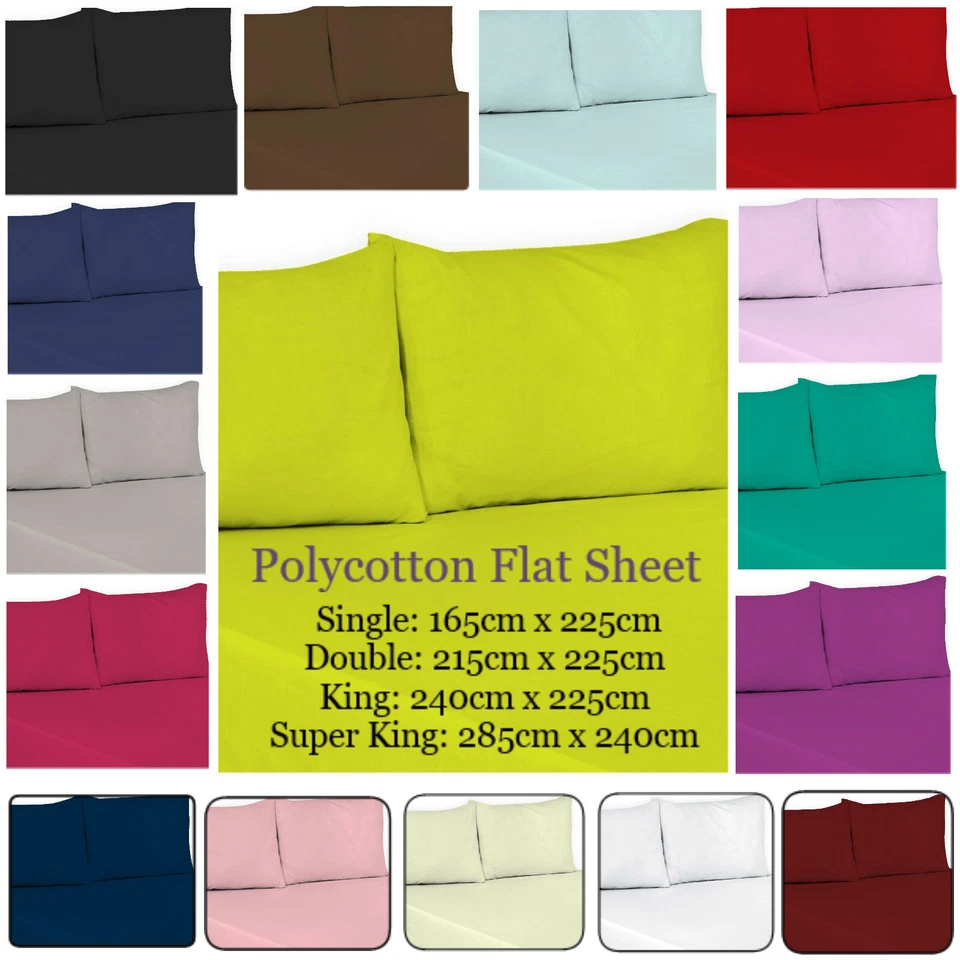 Polycotton Flat Sheet Bed Sheet Plain Dyed Percale Quality Flat Sheets All Sizes - Image 1 of 1