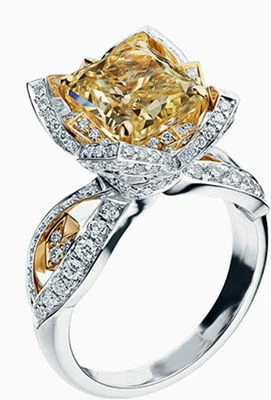 3ct Cocktail Party Ring 925 Sterling Silver Yellow Cushion Solitaire Women Sz - Image 1 of 2