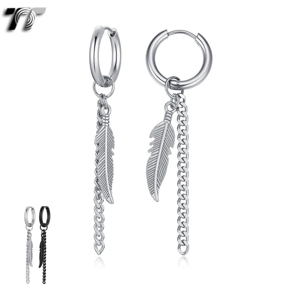 Pendientes colgantes de aro de plumas de acero inoxidable TT de calidad (EH178) NUEVOS Foto 1 de 1