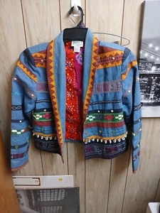 Minnie's Closet Shirt Jacket Women Small Multi Cotton Studs Embroidery Art Vtg - Picture 1 of 5