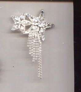 Vintage big Clear double draping Star Pin 4 inch - Picture 1 of 2
