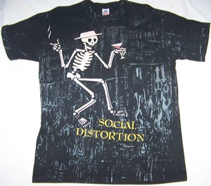 Vintage 1992 Social Distortion T-shirt All Over Print Skull Skeleton Mike Ness - Picture 1 of 13