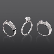 Diamond 18K White Gold Engagement Ring Set 2.35 Ct Solitaire Round Cut W Accents