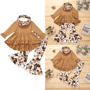 3Pcs Kids Baby Girls Long Sleeve T-shirt Tops+Flared Pants set Outfits 1-6 Years - Picture 1 of 11