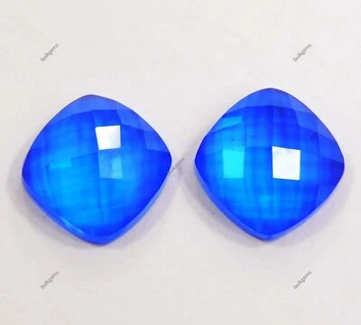 18 Ct Natural Extremely Blue Aquamarine Square Cut Certified Loose Gemstone Pair - Image 1 of 4