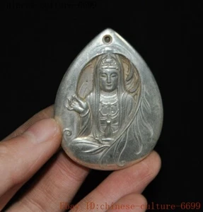 2China Buddhism Tibetan silver Kwan-Yin GuanYin Goddess exorcism amulet pendant - Picture 1 of 5