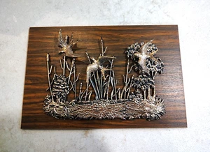 Vintage MCM Metal Bird Plaque Made In West Germany Goldtone sparows 11.25 x 7.5 - Picture 1 of 8