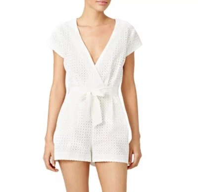 Twelfth Street by Cynthia Vincent Cream Eyelet Belted Romper 100% Cotton Size 0 - Image 1 of 4