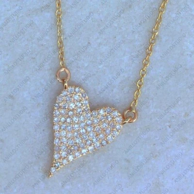 Dije de corazón de diamantes pavé natural para collar, pulsera, cadena maciza, oro de 14k Foto 1 de 4