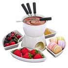 10pc Cheese Fondue Set Chocolate White Ceramic Plates Forks Serving Dishes Dip