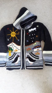 Handknit Hooded Cardigan Jacket  18-24 Mo Baby Toddler Acrylic Made in Peru - Picture 1 of 8