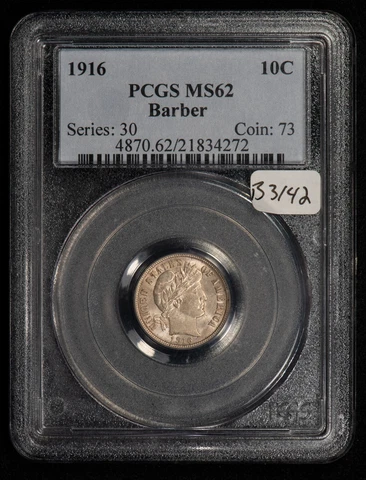 1916 10c Barber Silver Dime - Strong for Grade - PCGS MS 62 - SKU-B3142 Cover