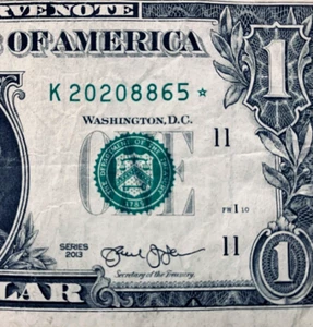 2020 Year Note Star Note Dallas District One Dollar Bill K2020 8865* - Picture 1 of 3