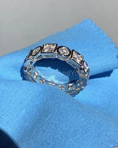 1ct Round Cut Moissanite Bezel Set Eternity Wedding Band 14k White Gold Plated - Picture 1 of 4