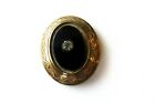 Vintage Coro Signed Brooch Pin W Onyx And Rhinestone Center Gold Tone