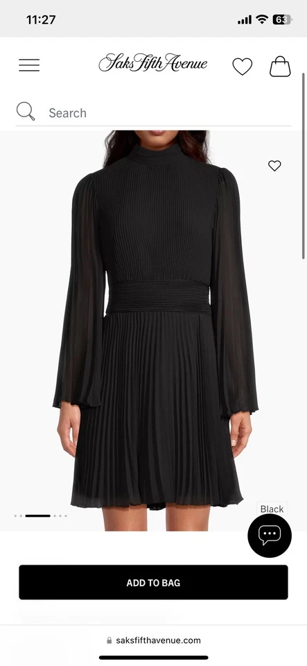 Milly Women's Black Rosemary Pleated Long Sleeves Mini Dress Size 4