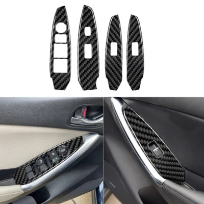 Cubierta de panel de consola elevador de ventana de fibra de carbono para Mazda CX-5 2013-2015 Foto 1 de 4