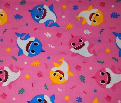 Tela de edredón de algodón rosa bebé tiburón por pez Viacom tiburón fiesta familiar amarillo yd Foto 1 de 4
