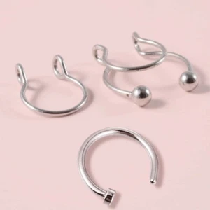 3pcs Fake Nose Ring Studs Stainless Steel Nose Cuffs Clip On Nose Hoop Gifts - Bild 1 von 6