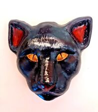 Spooky Black CAT Face Wall Decor Chalkware / Plaster  Folk Art