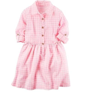 Little Girls Carter's Pink Check Woven Shirt Dress Size 5  Roll Up Sleeve NWT - Picture 1 of 1