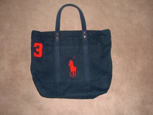 Polo Ralph Lauren Navy Blue Embroidered Big Pony Zip Cotton Canvas Tote Bag - Picture 1 of 5