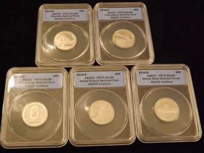2010-S   Quarters        5 Coin Set       ANACS PR 70 - Image 1 of 2