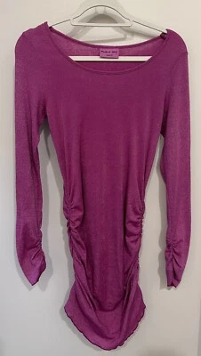 Michael Stars Jordan Fitted Pink Shimmer Ruched Long Sleeve Maternity Dress OSFA - Image 1 of 4