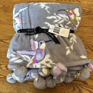 Vera Bradley Happy Hummingbirds Whimsy Pom Fleece Throw Blanket RARE HTF NEW - Picture 1 of 6